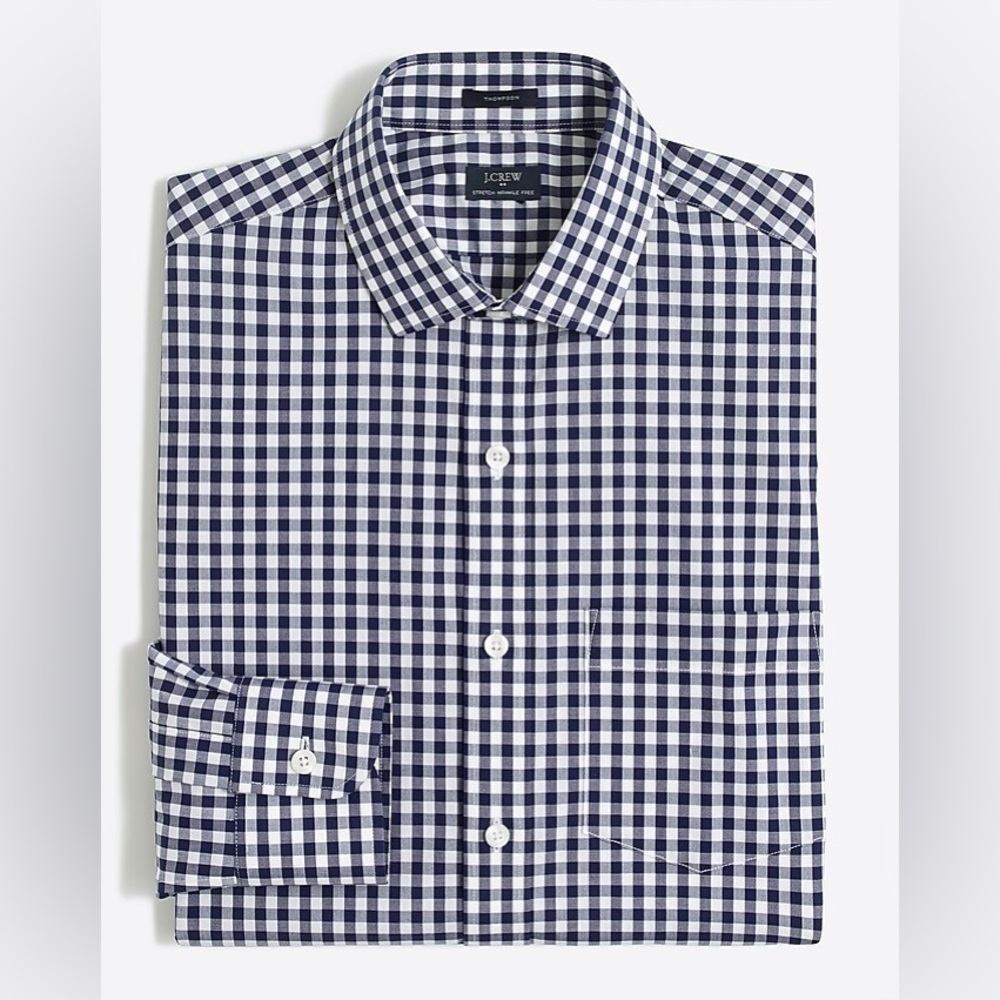 J. CREW Men's Slim Fit Size Large Navy and White Plaid Button Down Shirt Oxford